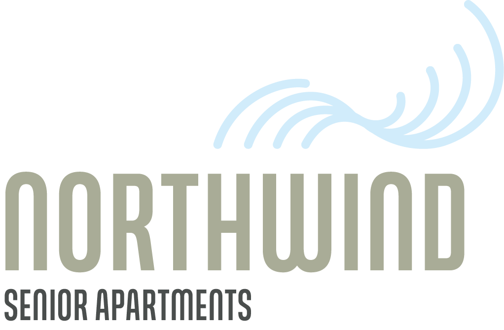 A logo for Northwind Senior Apartments with a stylized wind design.